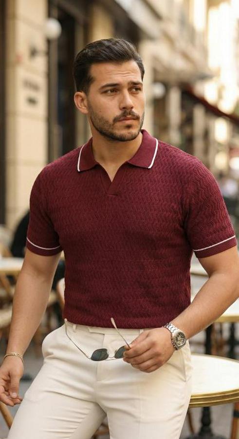 Zikzak Dokulu Yakalı Kısa Kollu Triko