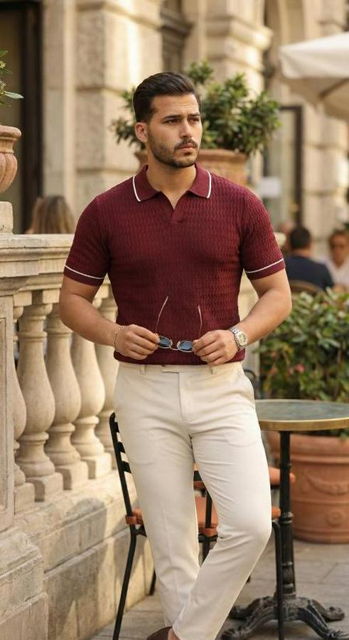 Zikzak Dokulu Yakalı Kısa Kollu Triko