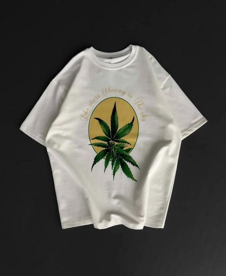 Ön Ve Arka Baskılı Oversize Bisiklet Yaka T-Shirt- Beyaz