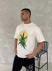 Ön Ve Arka Baskılı Oversize Bisiklet Yaka T-Shirt- Beyaz