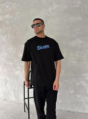 Ön Ve Arka Baskılı Oversize Bisiklet Yaka T-Shirt- Siyah