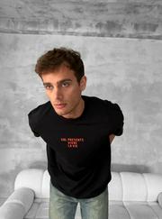 Ön Ve Arka Baskılı Oversize Bisiklet Yaka T-Shirt- Siyah