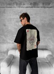 Ön Ve Arka Baskılı Oversize Bisiklet Yaka T-Shirt