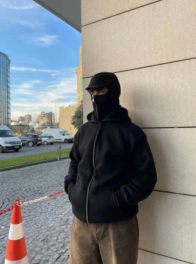 Samuray Ninja Çift Kapşonlu Zip Fermuarlı Kanguru Çepli Tam Fermuarlı Hoodie Swetshirt