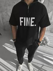 Unisex Baskılı Yarım Fermuarlı T-Shirt