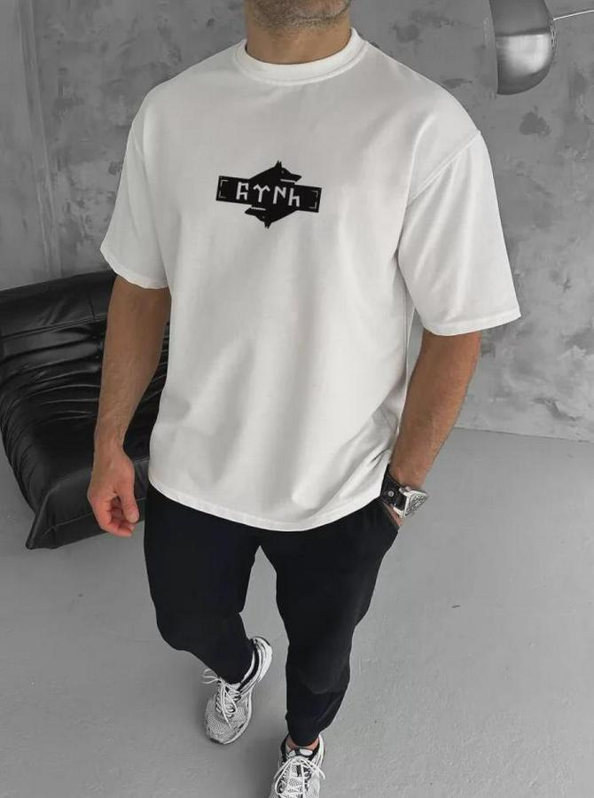 Unisex Bisiklet Yaka Baskılı Double Oversize T-Shirt