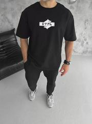 Unisex Bisiklet Yaka Baskılı Double Oversize T-Shirt