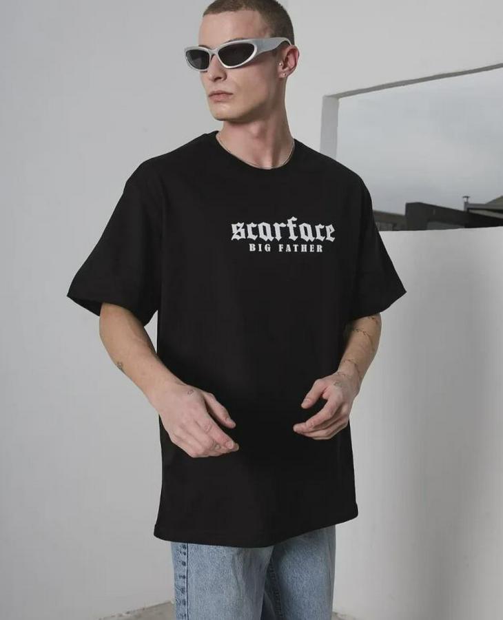 Unisex Bisiklet Yaka Baskılı Oversize T-Shirt