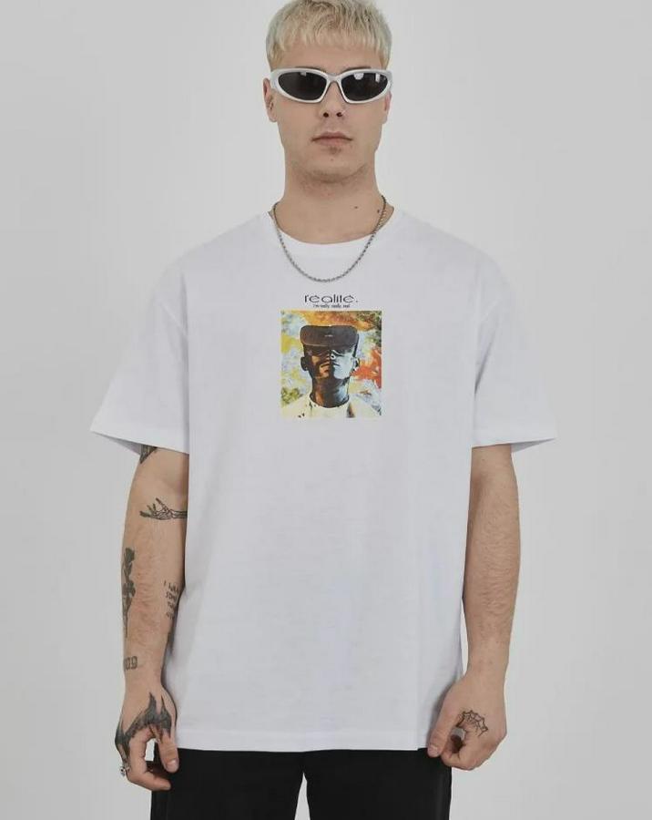 Unisex Bisiklet Yaka Baskılı Oversize T-Shirt