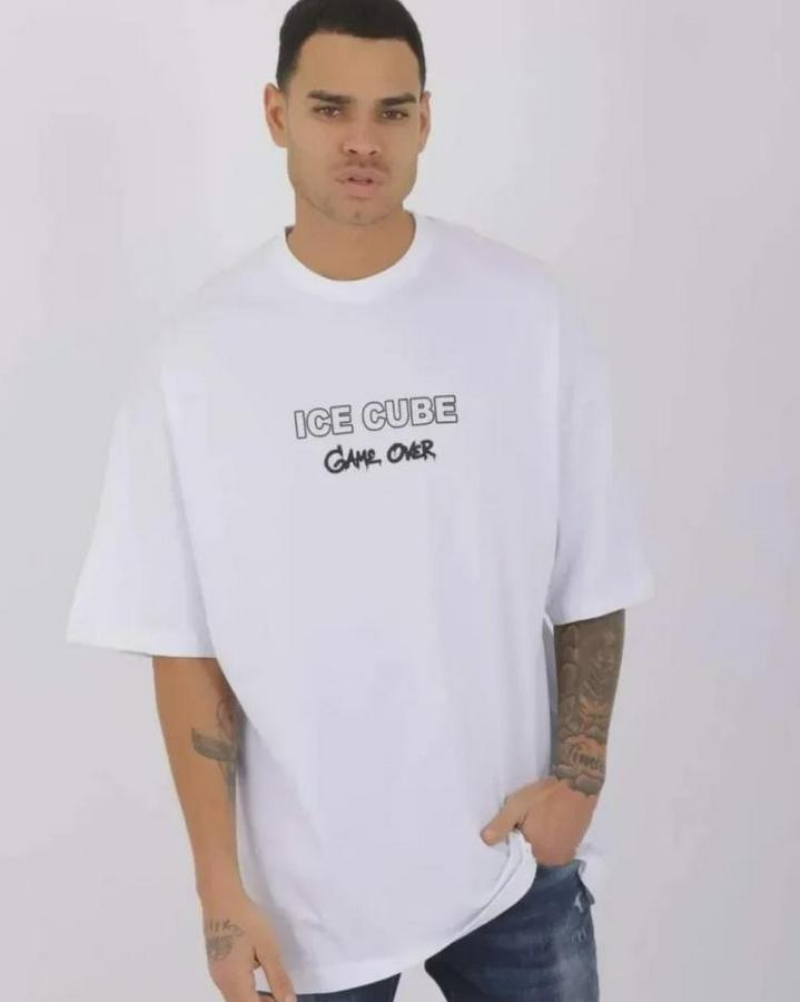 Unisex Bisiklet Yaka Baskılı Oversize T-Shirt