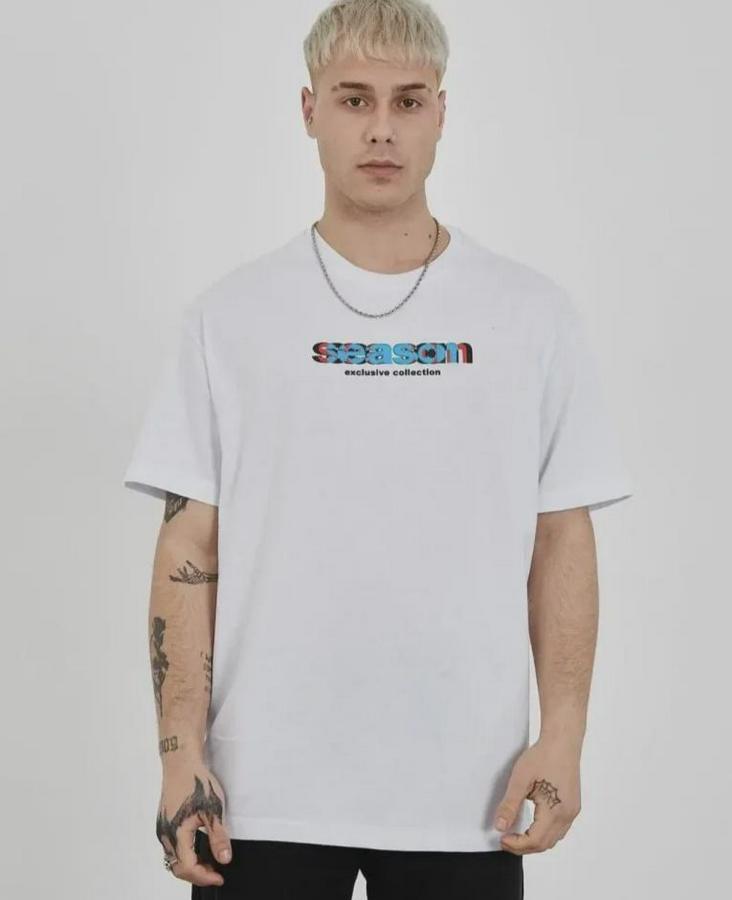 Unisex Bisiklet Yaka Baskılı Oversize T-Shirt