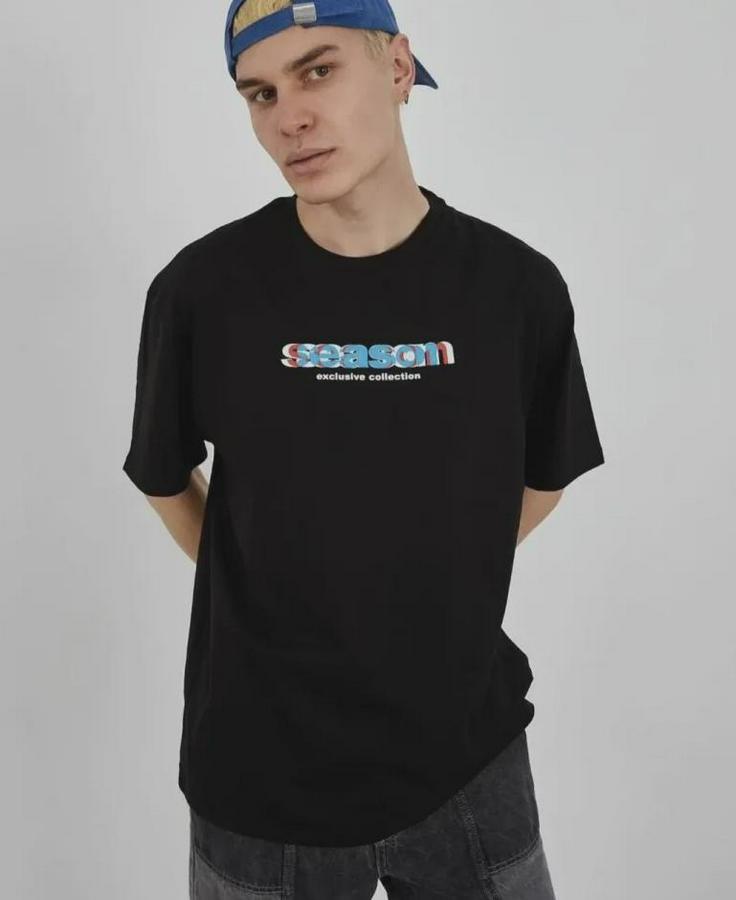 Unisex Bisiklet Yaka Baskılı Oversize T-Shirt