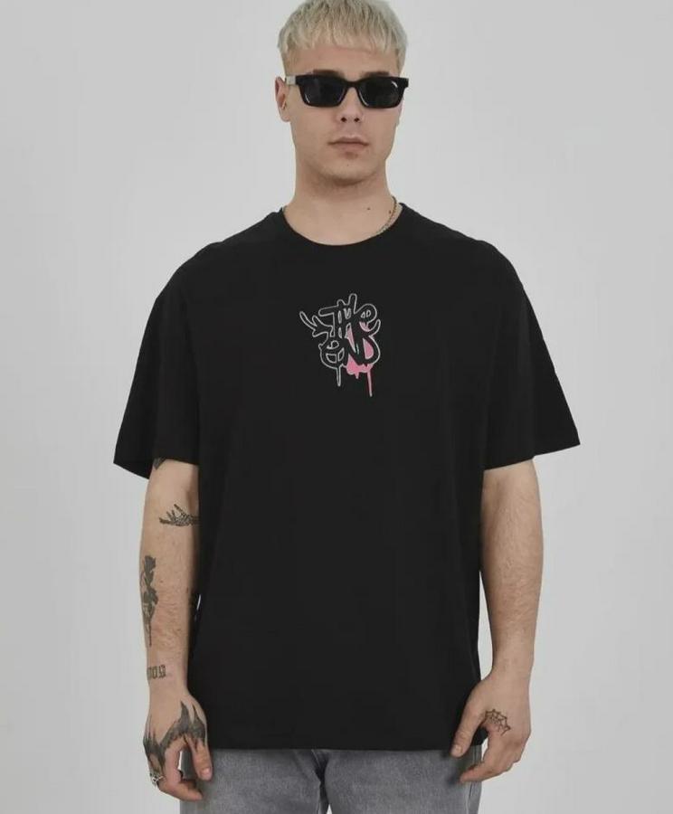 Unisex Bisiklet Yaka Baskılı Oversize T-Shirt