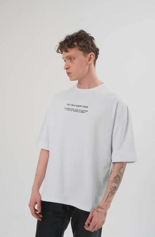 Unisex Bisiklet Yaka Baskılı Oversize T-Shirt