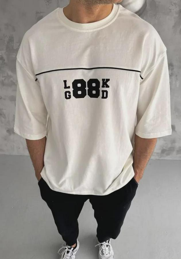 Unisex Bisiklet Yaka Baskılı Oversize T-Shirt