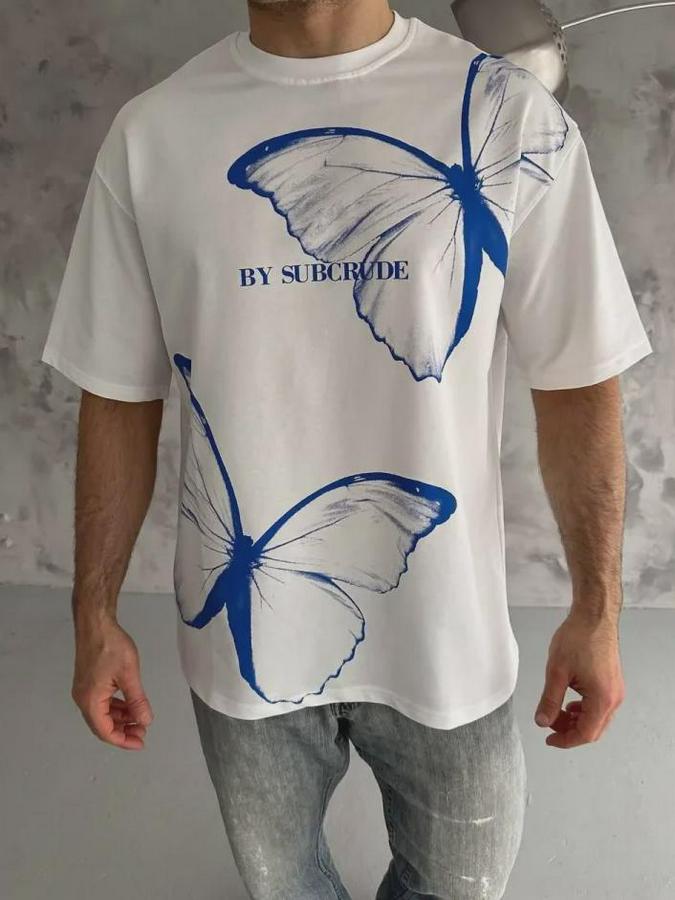 Unisex Bisiklet Yaka Baskılı Oversize T-Shirt