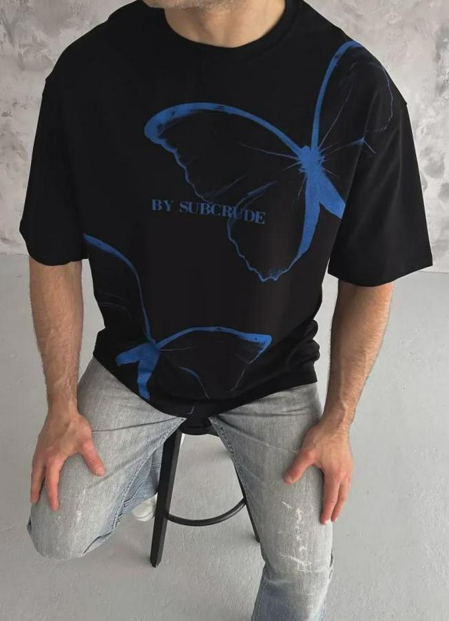 Unisex Bisiklet Yaka Baskılı Oversize T-Shirt