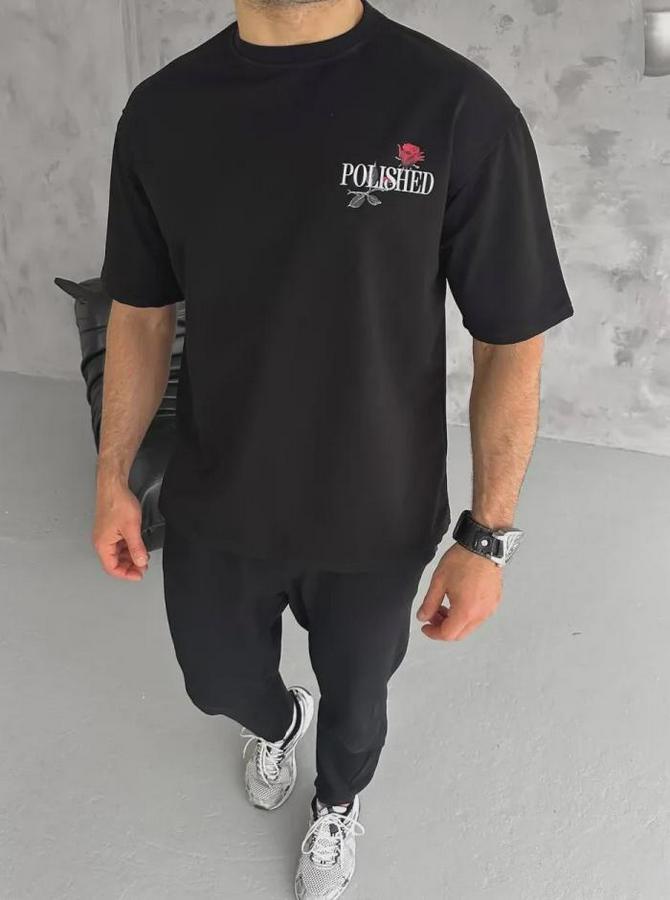 Unisex Bisiklet Yaka Baskılı Oversize T-Shirt