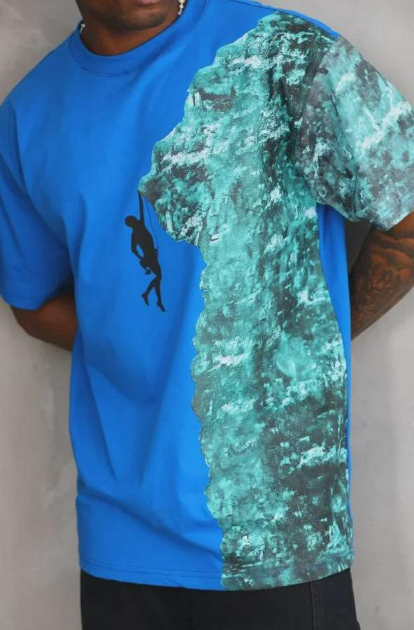 Unisex Bisiklet Yaka Baskılı Oversize T-Shirt