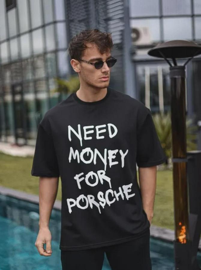 Unisex Bisiklet Yaka Baskılı Oversize T-Shirt