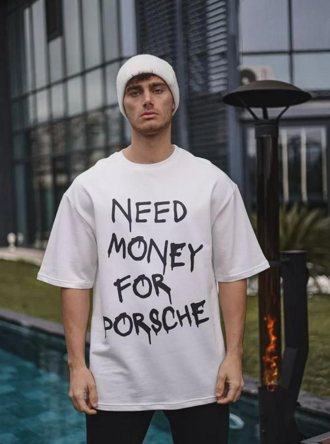 Unisex Bisiklet Yaka Baskılı Oversize T-Shirt