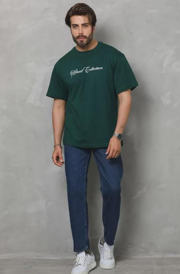 Unisex Bisiklet Yaka Baskılı Oversize T-Shirt