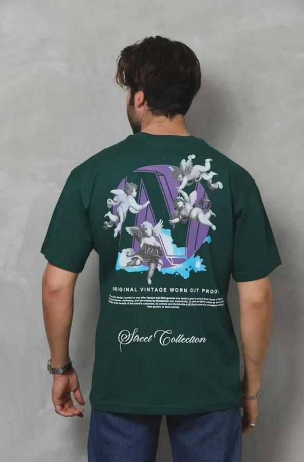 Unisex Bisiklet Yaka Baskılı Oversize T-Shirt