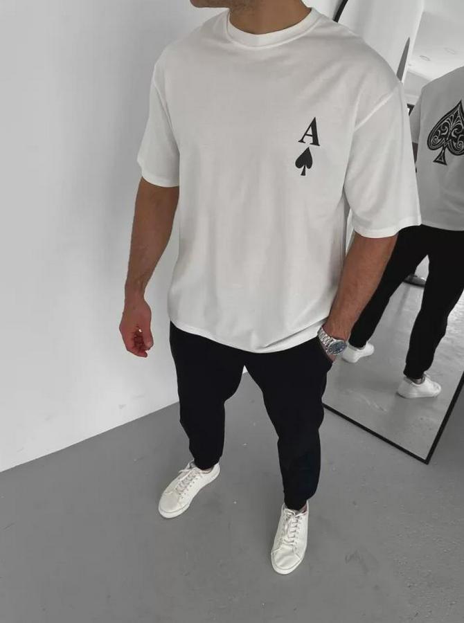 Unisex Bisiklet Yaka Baskılı Oversize T-Shirt