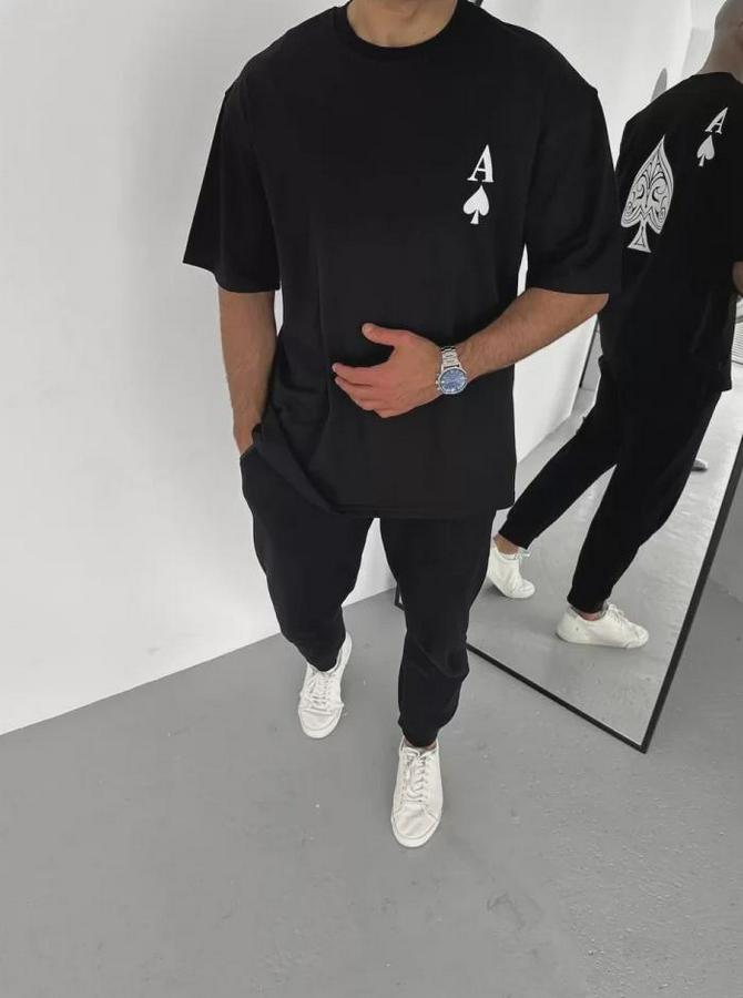 Unisex Bisiklet Yaka Baskılı Oversize T-Shirt