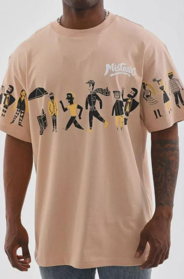 Unisex Bisiklet Yaka Baskılı Oversize T-Shirt