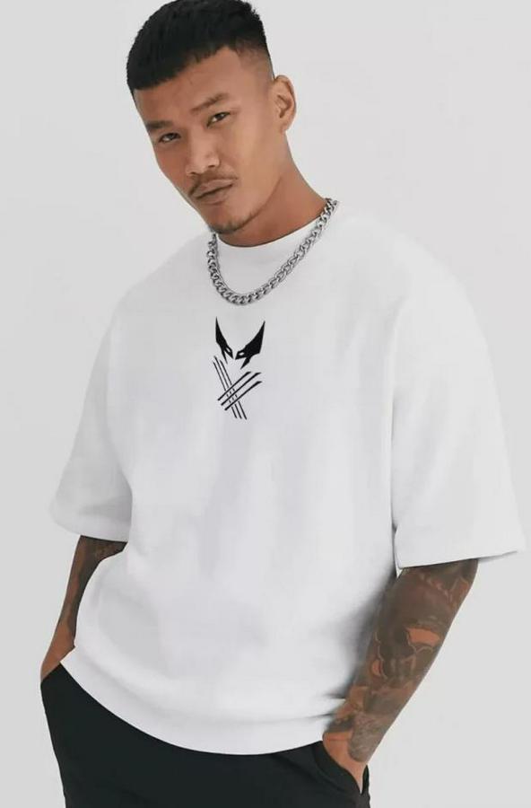 Unisex Bisiklet Yaka Baskılı Oversize T-Shirt