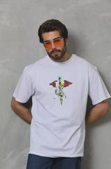 Unisex Bisiklet Yaka Baskılı Oversize T-Shirt