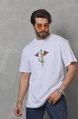 Unisex Bisiklet Yaka Baskılı Oversize T-Shirt