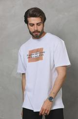 Unisex Bisiklet Yaka Baskılı Oversize T-Shirt