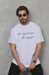 Unisex Bisiklet Yaka Baskılı Oversize T-Shirt