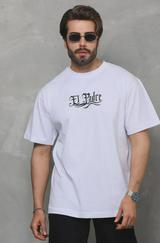 Unisex Bisiklet Yaka Baskılı Oversize T-Shirt