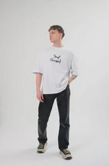 Unisex Bisiklet Yaka Baskılı Oversize T-Shirt