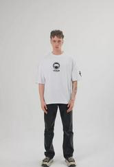 Unisex Bisiklet Yaka Baskılı Oversize T-Shirt