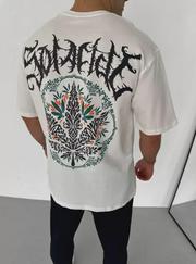 Unisex Bisiklet Yaka Baskılı Oversize T-Shirt