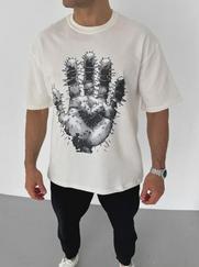 Unisex Bisiklet Yaka Baskılı Oversize T-Shirt