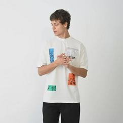 Unisex Bisiklet Yaka Baskılı Oversize T-Shirt