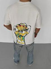 Unisex Bisiklet Yaka Baskılı Oversize T-Shirt