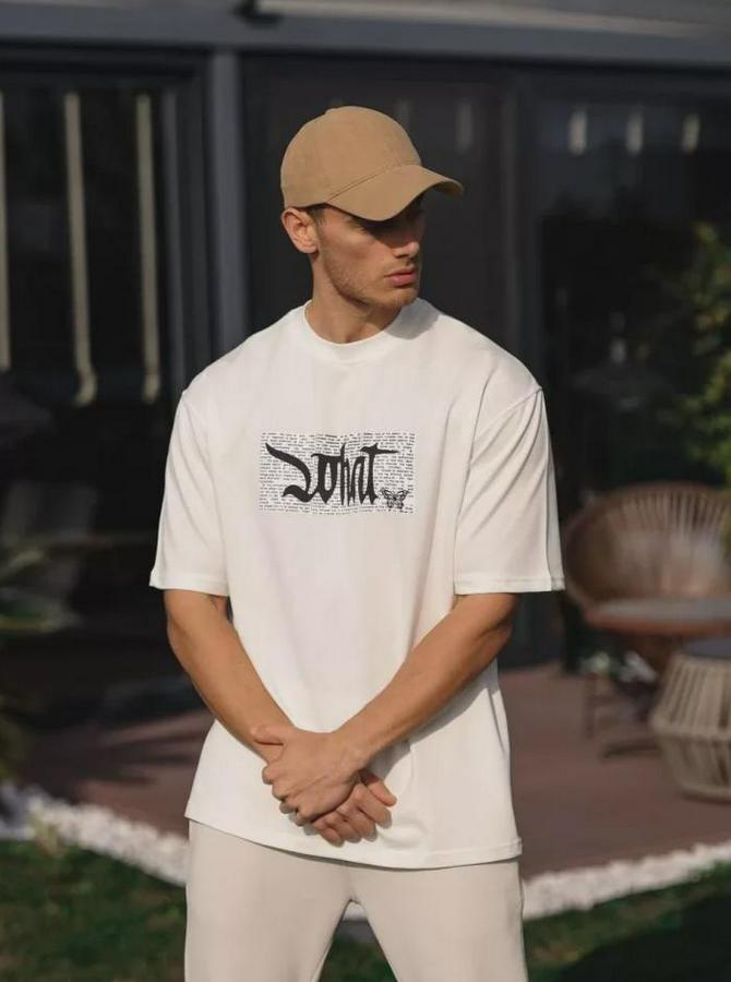 Unisex Bisiklet Yaka Baskılı Oversize T-Shirt