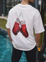 Unisex Bisiklet Yaka Baskılı Oversize T-Shirt