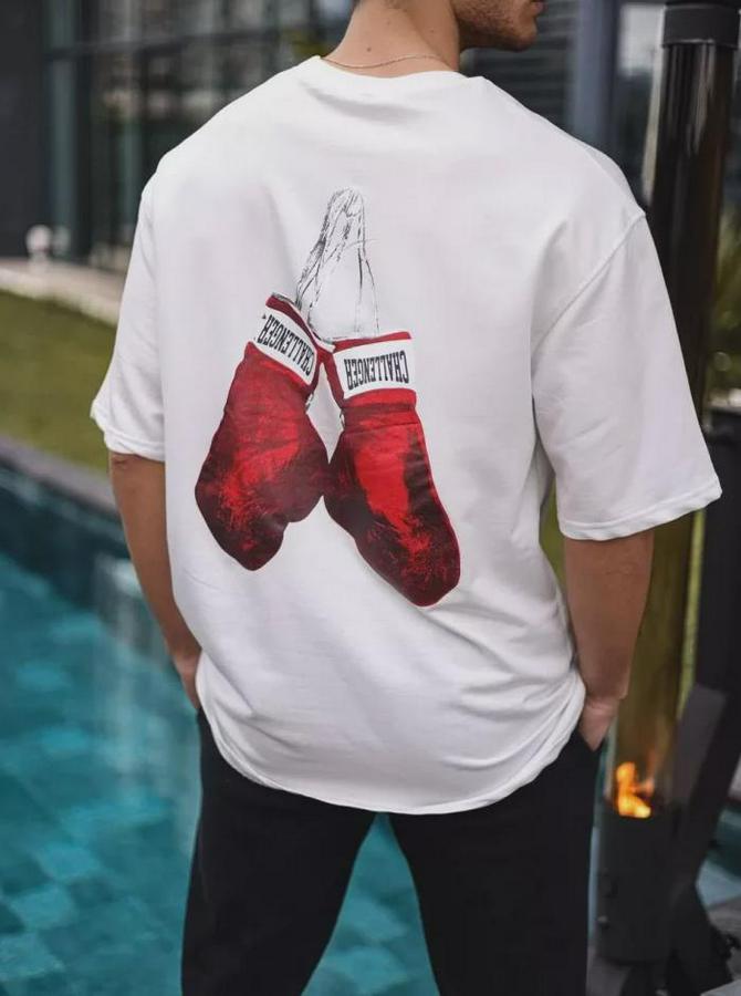 Unisex Bisiklet Yaka Baskılı Oversize T-Shirt