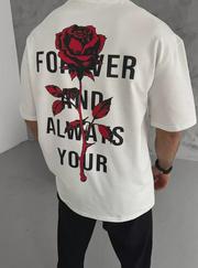 Unisex Bisiklet Yaka Baskılı Oversize T-Shirt