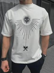 Unisex Bisiklet Yaka Baskılı Oversize T-Shirt
