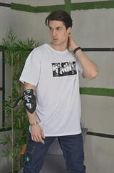 Unisex Bisiklet Yaka Baskılı Oversize T-Shirt