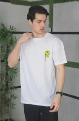 Unisex Bisiklet Yaka Baskılı Oversize T-Shirt