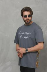 Unisex Bisiklet Yaka Baskılı Oversize T-Shirt